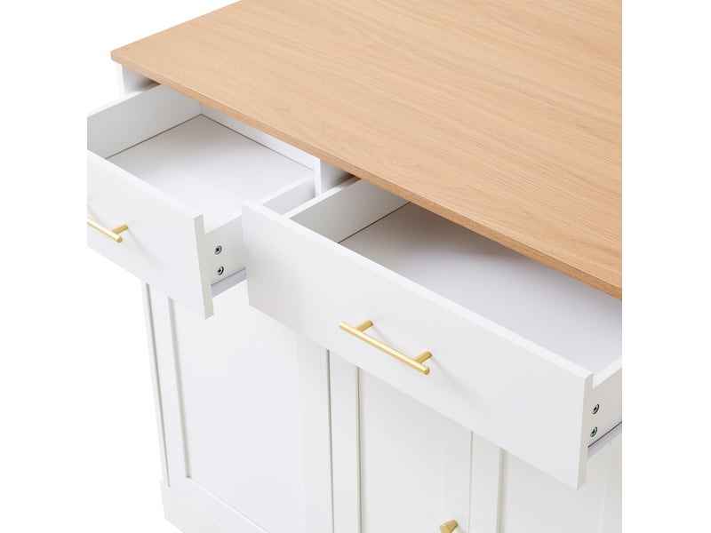  Îlot de cuisine blanc 120 cm avec plan rabattable, 3 tiroirs et rangement coulissant, pour cuisiner organisé  - Conforama D