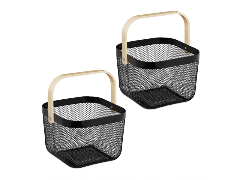  Lot de 2 paniers de rangement polyvalents salle de bain cuisine 17,5 x 26 x 24,5 cm en métal noir 13_0015997  - Conforama A