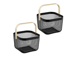 Lot de 2 paniers de rangement polyvalents salle de bain cuisine 17,5 x 26 x 24,5 cm en métal noir 13_0015997