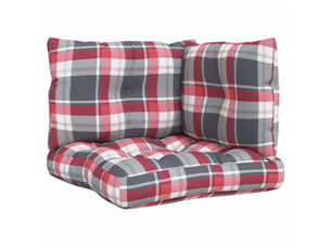 Lot de 3 coussins de palette, coussins de canapé motif à carreaux rouge tissu cf59682