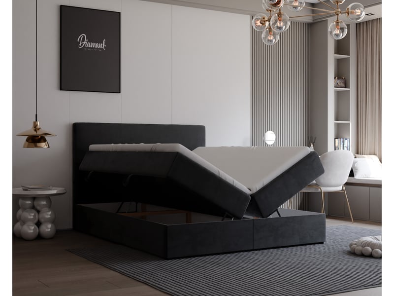 Lit coffre giulia - 160x200 cm - avec matelas et surmatelas - velours doux - noir GIULIA - Conforama C