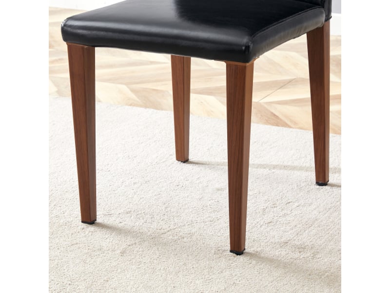  Ensemble de 4 chaises de salle à manger minimalistes – noir et noyer, cuir pu noir, pieds métal  - Conforama E