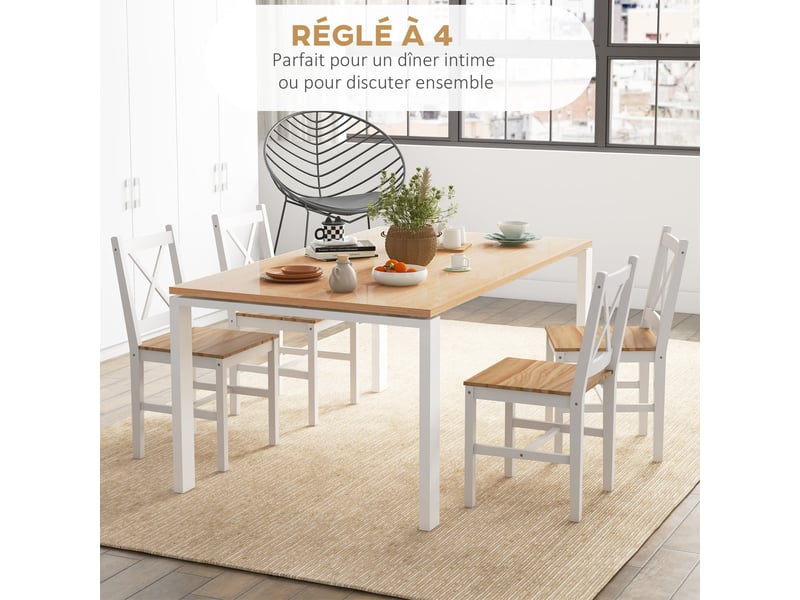  Lot de 4 chaises design style maison de campagne, cuisine ou salon, cadre blanc – parfaites pour salle à manger  - Conforama A