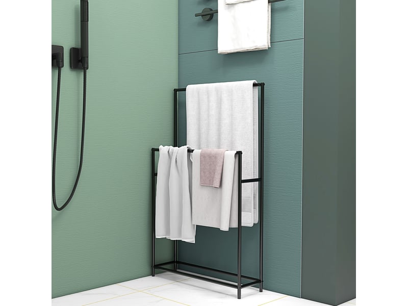  Porte-serviettes sur pied 66x20x110 cm 2 barres métal noir  - Conforama C