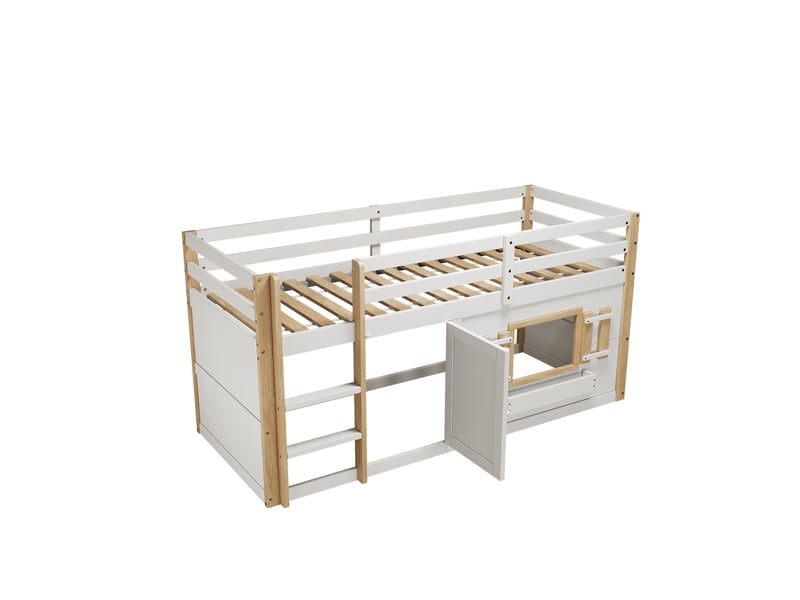 Lit enfant, lit superposé (90 x 200 cm), lit mezzanine, lit enfant multifonctionnel avec échelle, possibilité d'aménager un espace de jeu en dessous, sans matelas, blanc  - Conforama D