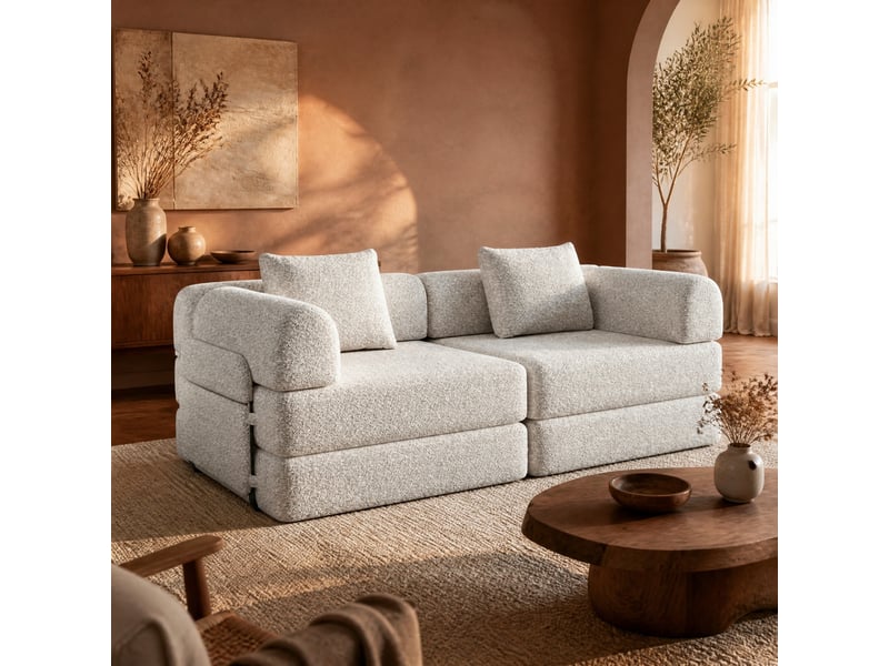  Lit banquette simple convertible 2 en 1 avec rangement d’accoudoir  - sans matelas, chenille - kaki  - Conforama C