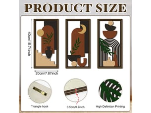 Ensemble de 3 tableaux abstraits bohèmes – décoration murale – décoration murale en bois (20 x 40 cm, environ 0,5 cm d'épaisseur)