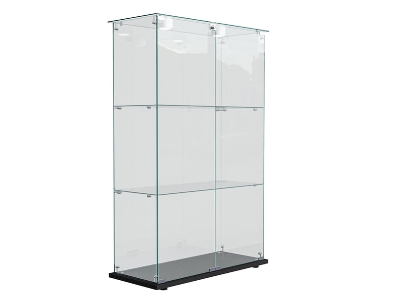  Vitrine en verre 123.3x79.8x35cm - vitrine 2 portes 3 niveaux avec éclairage tactile et base noire - meuble de présentation - noir  - Conforama A