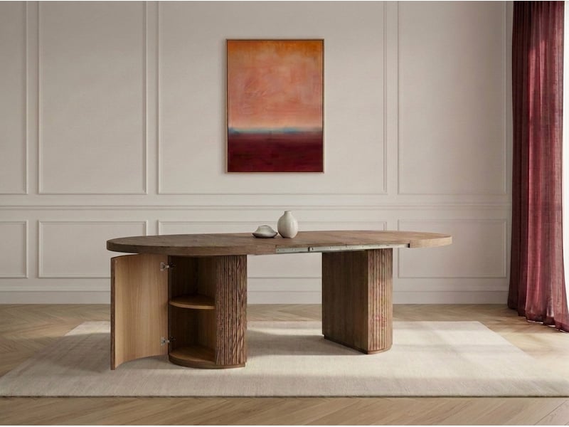  Bobochic ensemble prado avec table à manger extensible avec rangements 120 à 204 cm + lot de chaises bastide placage chêne massif vert PRADO - Conforama C