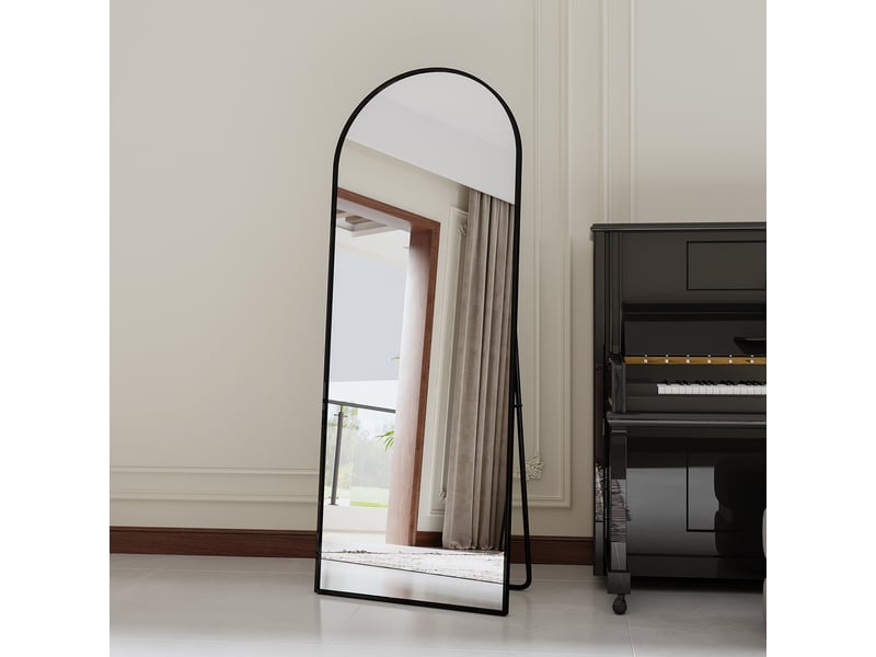  Miroir sur pied, grand miroir pleine longueur, 165x60 cm, trempé haute définition, cadre alliage d'aluminium, couche protectrice incassable - noir  - Conforama C