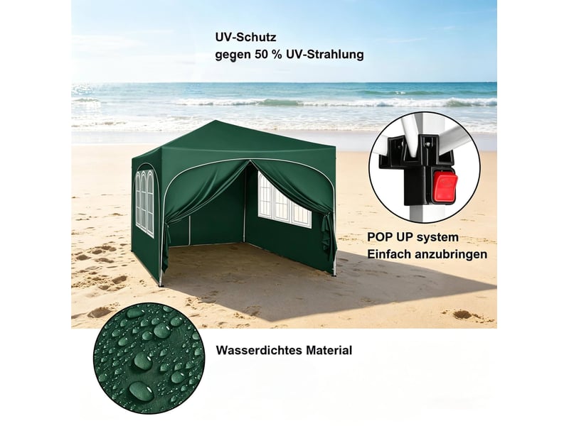  Tonnelle pliante 300x300x256 cm réglable métal verte  - Conforama D