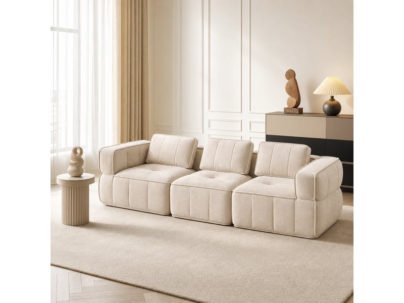 Canapé 3 places, revêtement en tissu, sans assemblage, beige - Conforama B