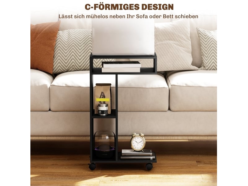  Table de service c-forme, 4 roulettes, 3 compartiments, 40 x 30 x 69 cm, noir  - Conforama C