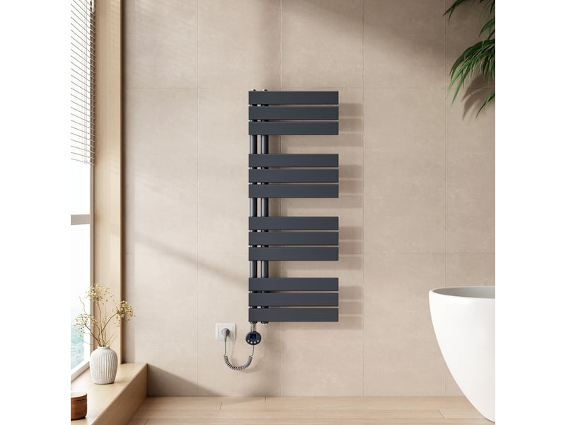  Emke radiateur sèche-serviettes électrique 1041x400 mm, gris anthracite 400w, wifi, modes intelligents, ipx4  - Conforama B