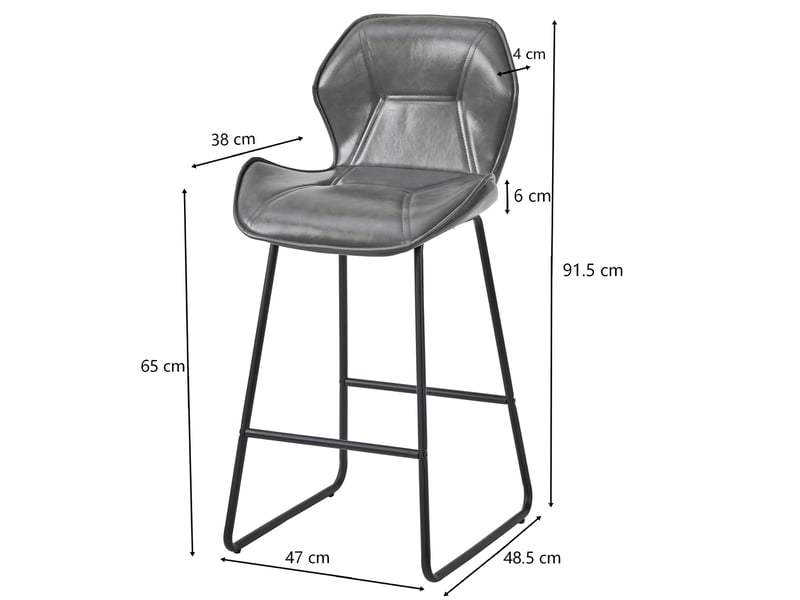  Lot de 2 tabourets de bar,48,5x47x91,5 cm,avec dossier,similicuir,gris  - Conforama C