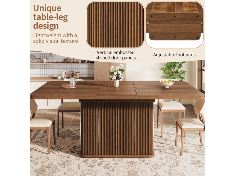  Table à manger extensible 140180x80x76.5 cm avec rangement, effet bois brun foncé  - Conforama E