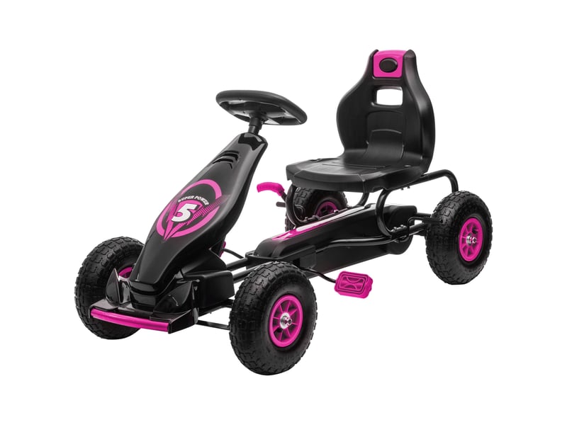  Kart à pédales pour enfant siège réglable 3 positions frein à main enfant de 5 à 12 ans rose noir  - Conforama B