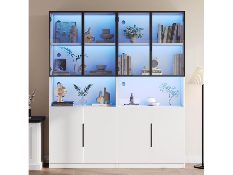  Vitrine 160x30x200 cm avec portes en verre, led et coloris blanc  - Conforama B