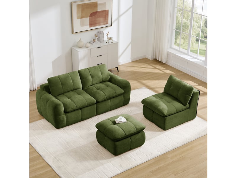 Canapé d’angle modulaire 264x160x68 cm 3 places vert avec pouf - Conforama D