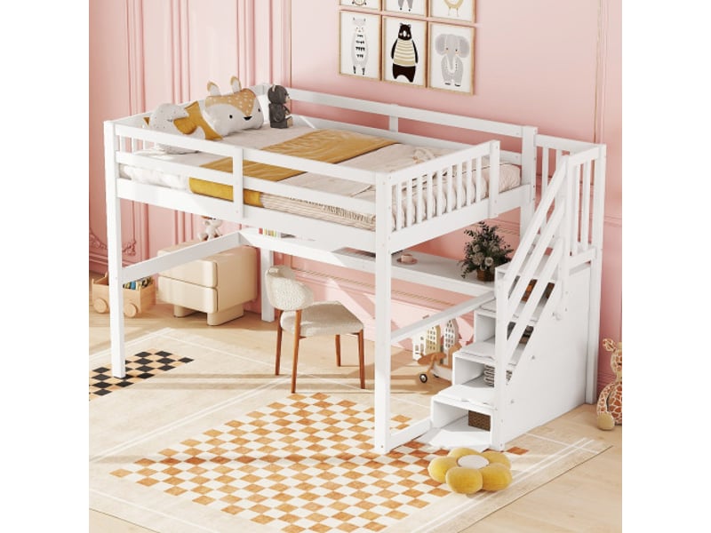  Lit mezzanine 140x200 cm coloris blanc pin lit enfant blanc - Conforama E