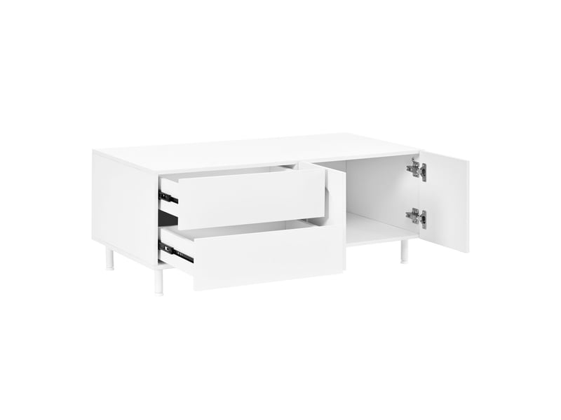  Meuble tv rangement meuble de salon ensemble et table basse portes aux formes arrondies structure en panneaux de particules et mdf pieds en tubes d'acier combinaison de rangement  - Conforama C