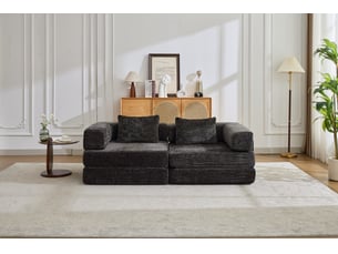 Canapé convertible corda, noir, modulable, sans montage, cadre fixe, tissu chenille, canapé-lit sol