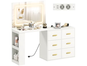 Coiffeuse 6 tiroir(s) Miroir Led avec 0 tabouret(s) inclu(s)  <strong></strong> <strong></strong>  coloris blanc