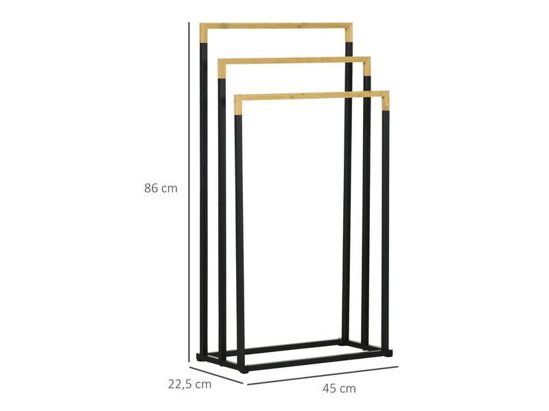  Porte-serviettes en bambou et acier sur pieds avec 3 support barres pour serviette 45 x 22,5 x 86 cm noir et naturel  - Conforama C