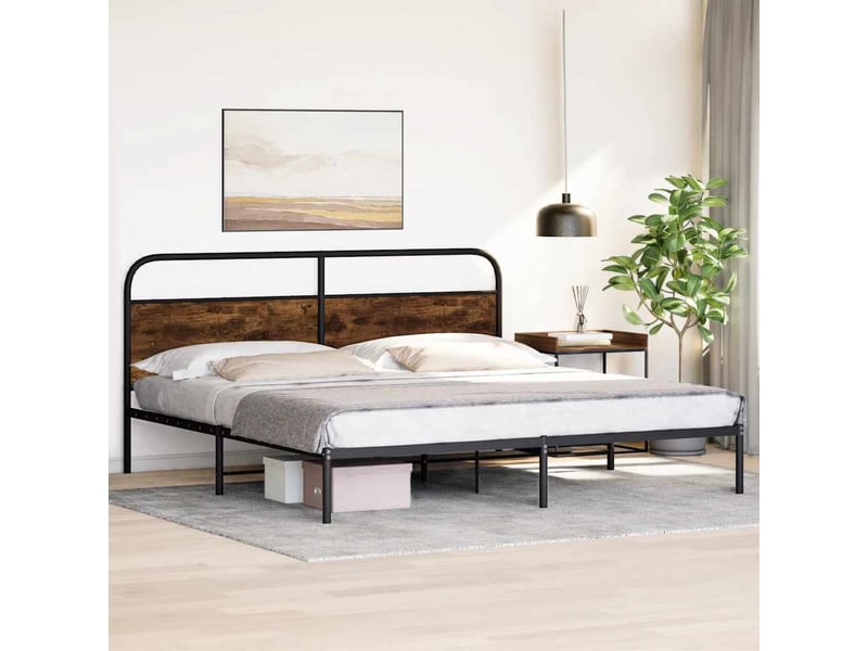  Lit double- lit adulte -  cadre de lit en métal sans matelas chêne fumé 200x200 cm  - Conforama C