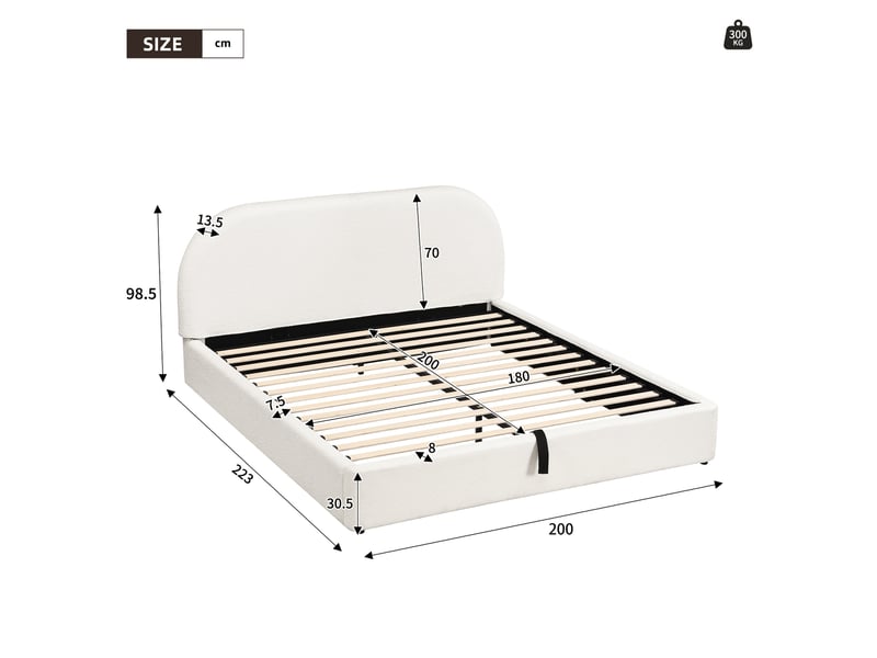 Lit coffre 180x200 cm en bouclé beige avec tête arrondie Fay Lum - Conforama C