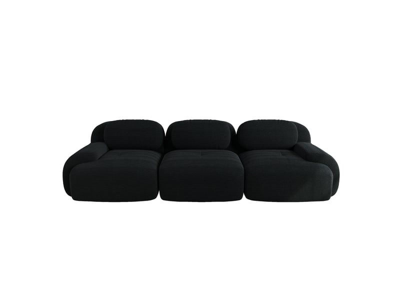  Canapé d’angle modulaire — sans montage, 298x103x70 cm accoudoirs courbes, stabilité antidérapante, velours côtelé noir  - Conforama D