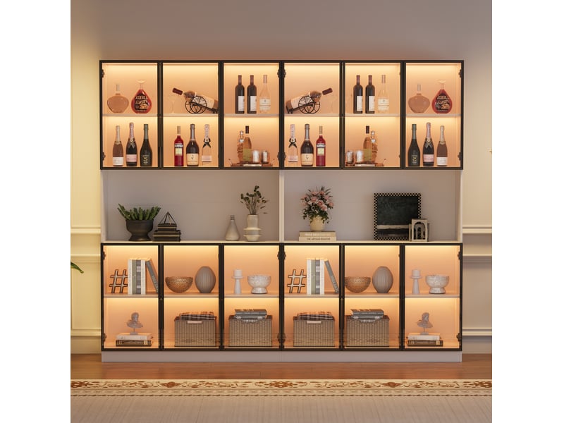  Buffet de cuisine 240x34x200 cm à 12 portes en verre avec led blanc  - Conforama B