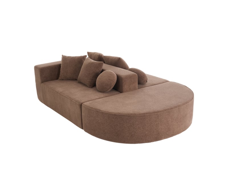 Canapé convertible, canapé 5 places avec 4 coussins carrés, 2 coussins ronds, en chenille, marron - Conforama D