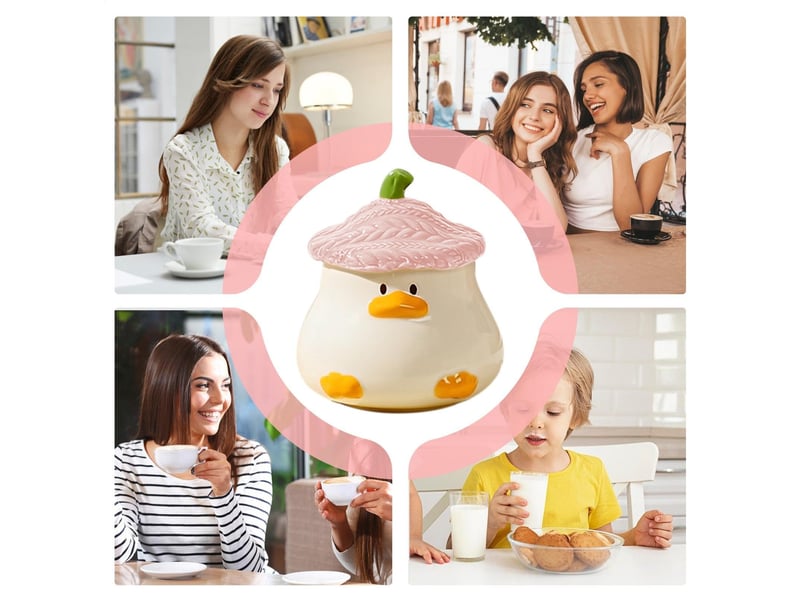  Mug en céramique avec couvercle, canard en relief, rose, 400 ml  - Conforama D