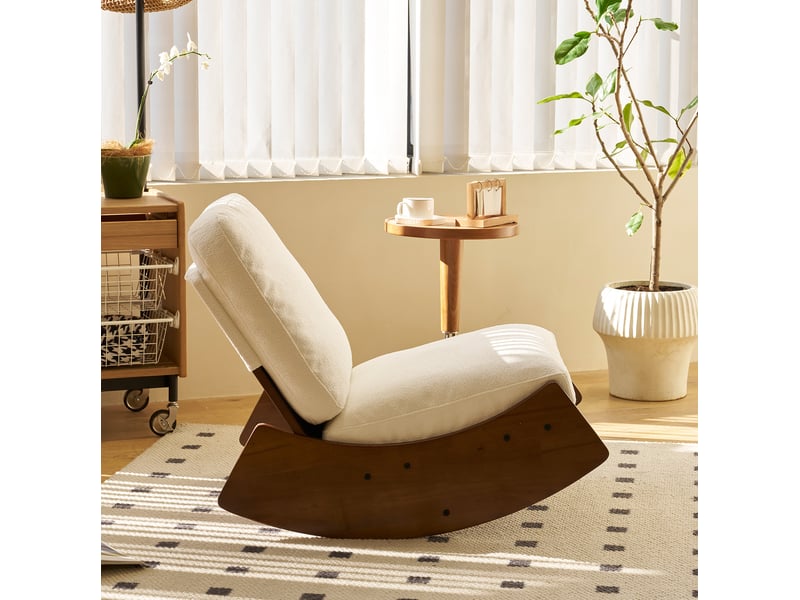  Fauteuil à bascule glider 62x90x72 cm, dossier ergonomique, matière textile, blanc, structure en bois, revêtement premium  - Conforama B