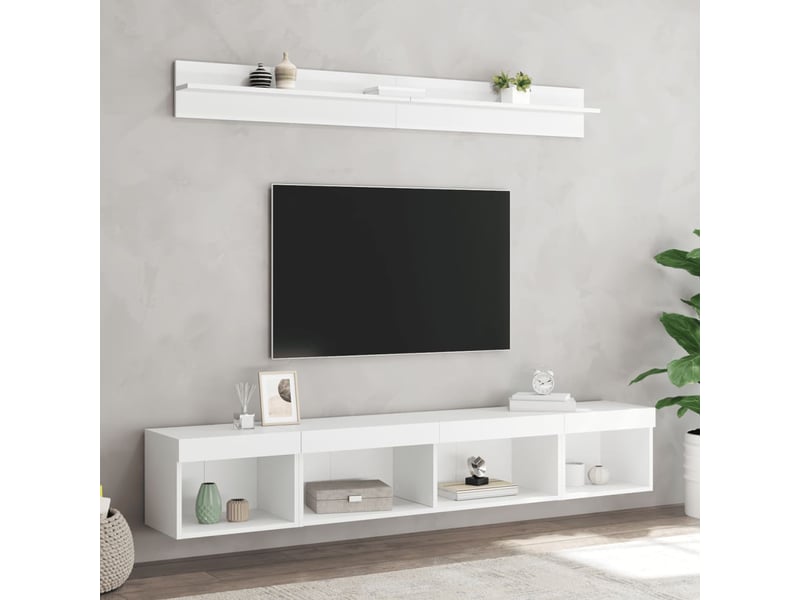  Unités murales tv avec led 5 pcs blanc bois d'ingénierie shl81281  - Conforama D