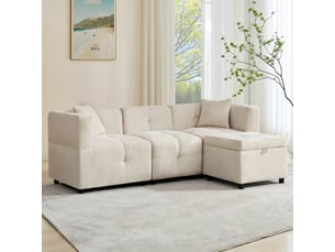 Canapé d'angle droit fixe <strong>MEULVA</strong> <strong></strong> 3 places Tissu beige avec coffre de rangement