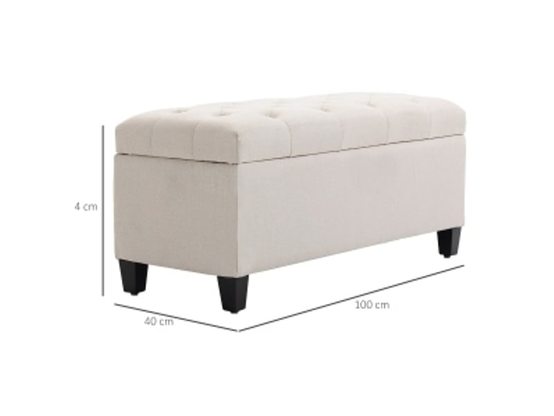 Banc de rangement rembourré avec coffre de rangement, assise capitonnée en polyester beige crème, 100 × 40 × 44 cm  - Conforama C