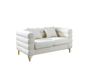 Canapé 2 places 152x81x71 cm en tissu teddy blanc avec pieds en métal doré chicfurn
