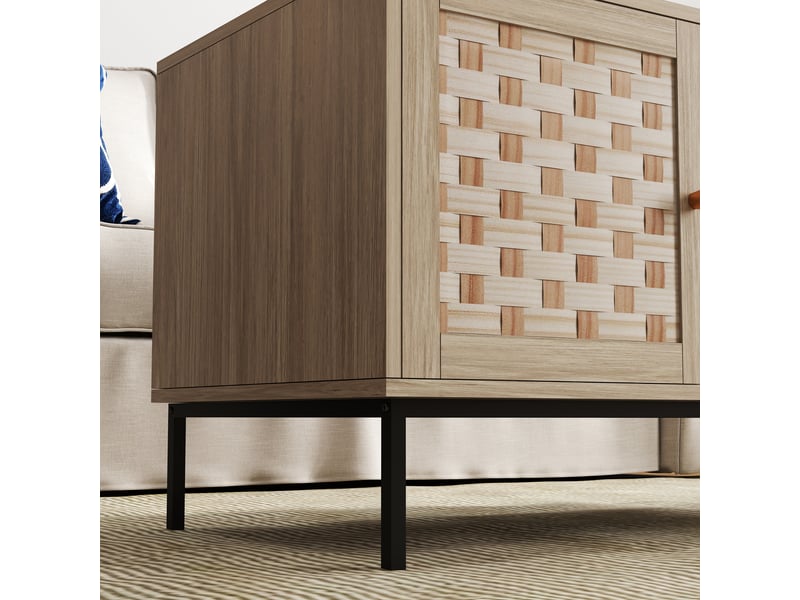  Table basse avec rangement et portes coulissantes, 106 x 50 x 47,5 cm, bois d'ingénierie, chêne  - Conforama W
