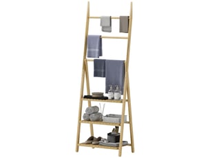 Étagère salle de bain en bambou pliable 3 niveaux étagère à échelle porte-serviettes 53,5x30x153cm effet bois naturel