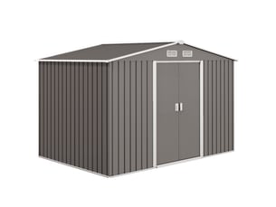 Abri de jardin 277 x 195 x 196 cm en acier avec fondation et portes coulissantes, gris