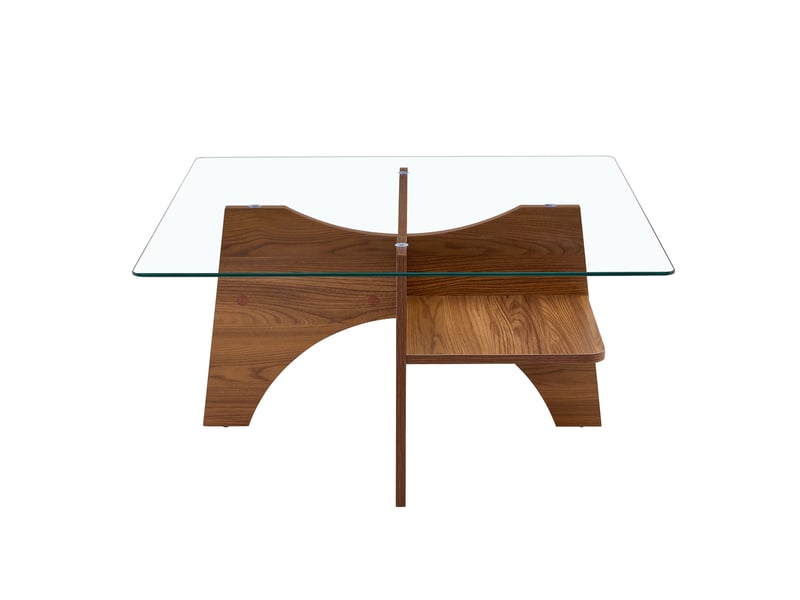  Table basse carrée 80 x 80 cm en verre de sécurité, mdf décor noyer, 120 kg  - Conforama A