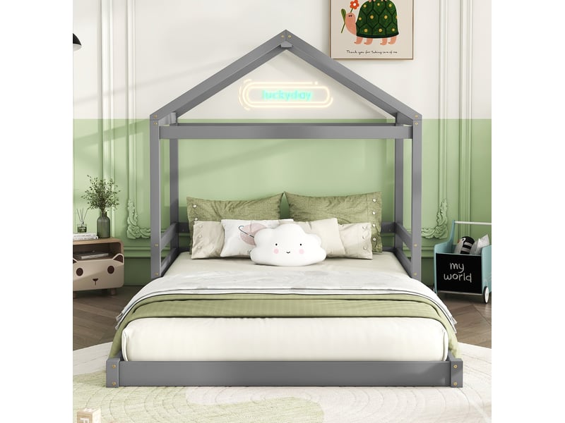  Lit enfant cabane 140x200 cm avec sommier à lattes coloris gris  - Conforama E