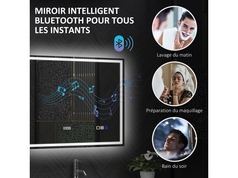  Miroir salle de bain led bluetooth 60 x 80 cm interrupteur tactile lumière réglable 3 couleurs anti-buée mémoire argent  - Conforama E
