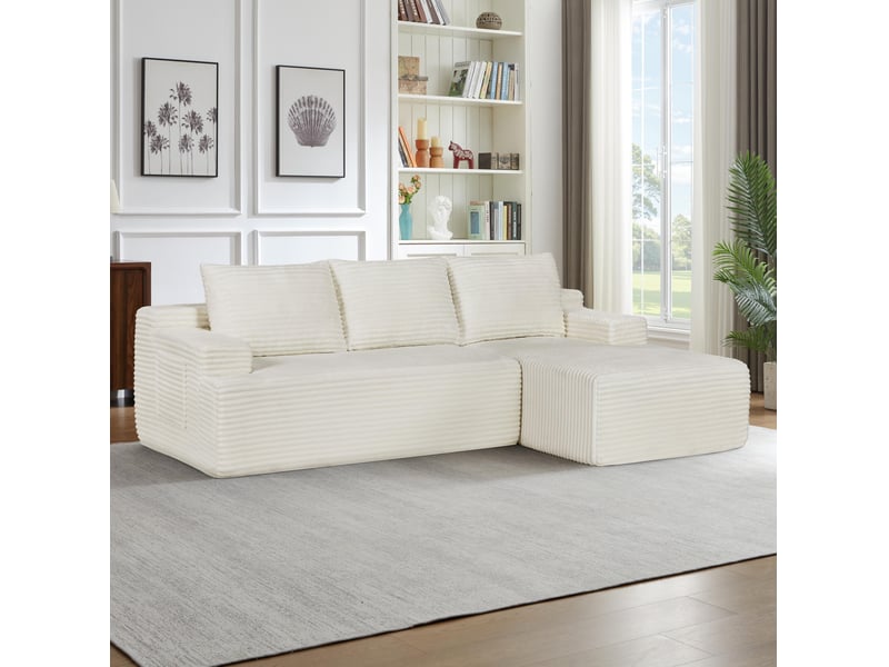  Canapé 4 places - 238x152x66cm - modulable sans montage avec méridienne droite et tissu velours côtelé - beige  - Conforama C