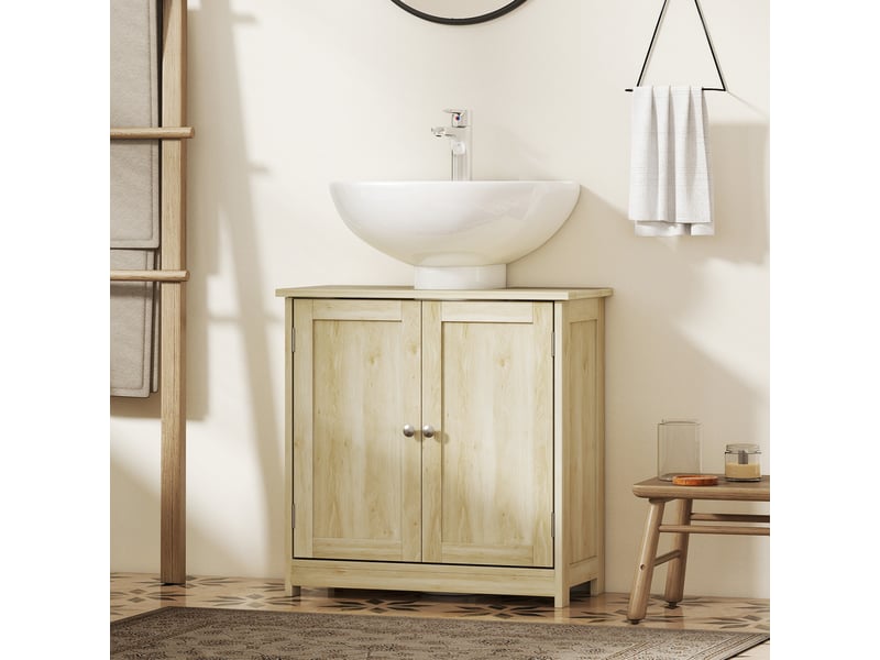  Meuble salle de bain sous lavabo, meuble sous-vasque, placard 2 portes avec étagère, 60x30x60cm, chêne  - Conforama D