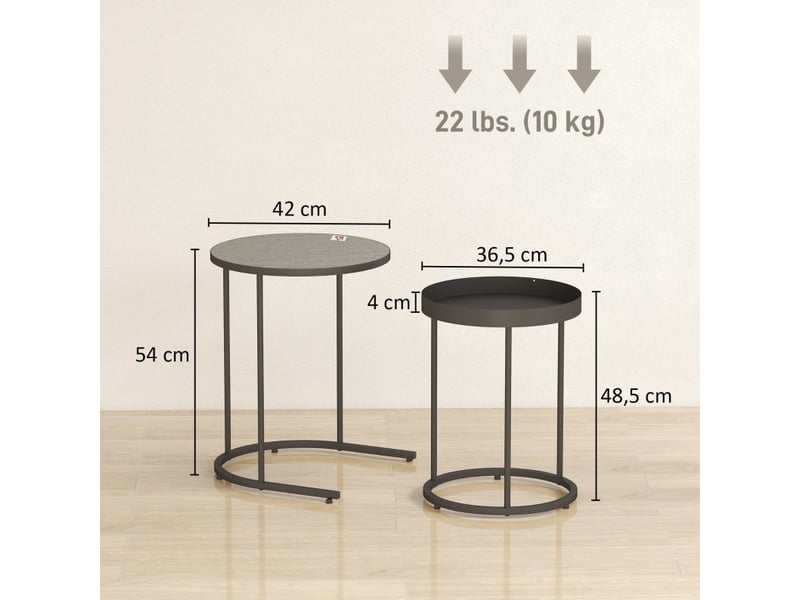  Tables basses gigognes avec 2 tables, plateau à rebord antidérapant, style industriel, en métal, gris  - Conforama D