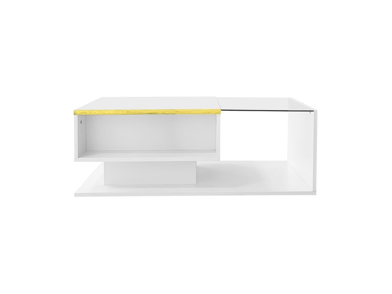  Table basse blanche brillante 90 cm, plateau en verre, effet led, design moderne  - Conforama A