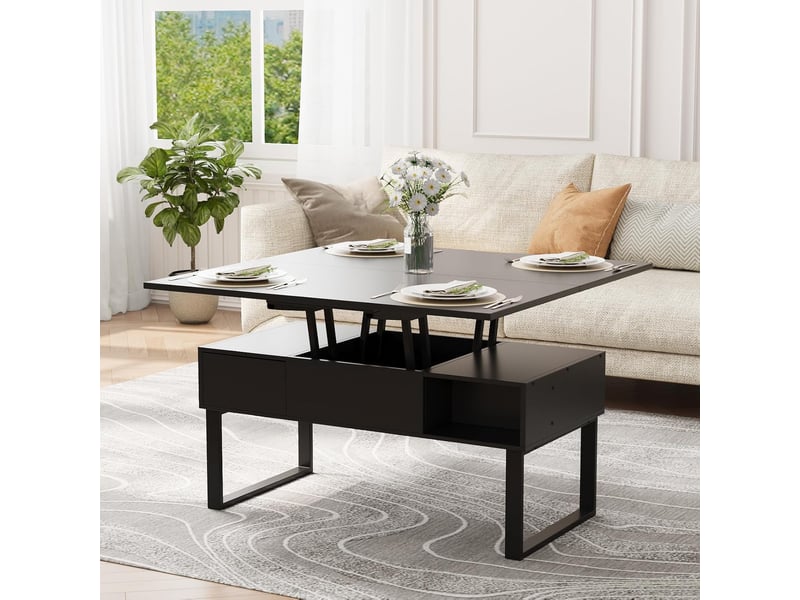  Table basse réglable en hauteur, table de salon multifonctionnelle 3 en 1 avec 2 tiroirs et rangement dissimulé (noir)  - Conforama B